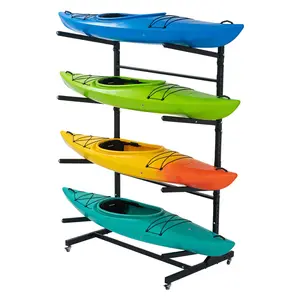 Freestanding Kayak Storage Rack with Wheels, Heavy Duty Rolling Canoe & SUP Stand for Garage & Dock, Adjustable Indoor/Outdoor Surfboard Organizer, Multi-Watercraft Holder for Kayaks, Paddle Boards & Canoes