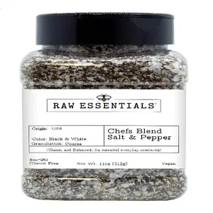 Raw Essentials Salt & Pepper – Classic & Balanced Everyday Seasoning for Cooking and Finishing – Non GMO, Gluten Free, Vegan – 11 oz