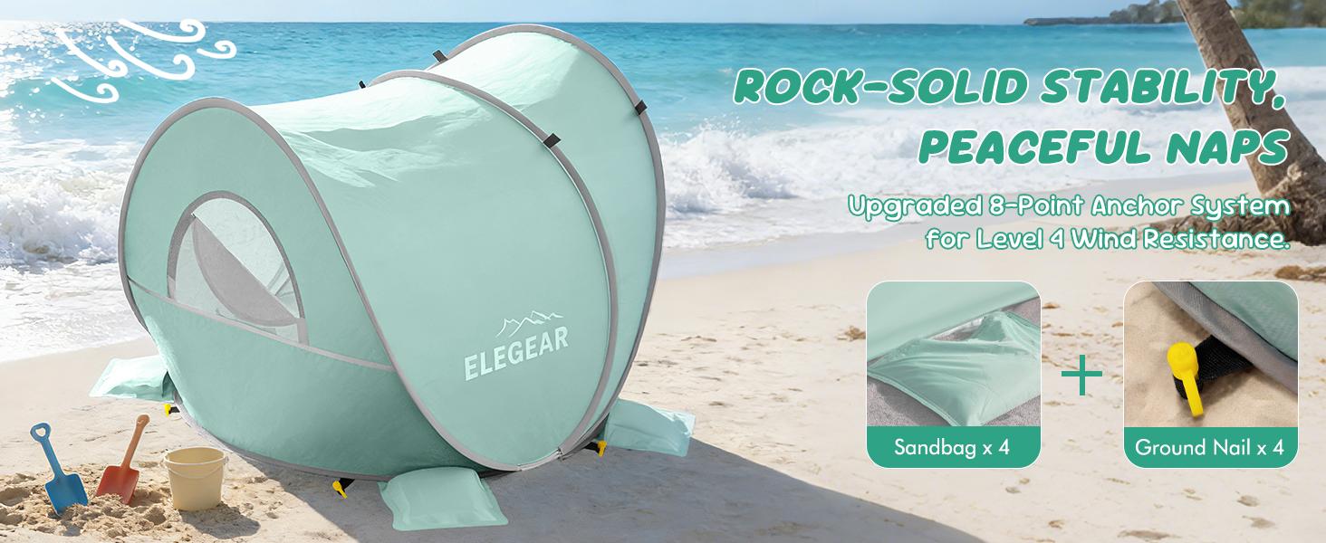 Elegear Pop Up Baby Beach Tent with Mini Canopy, UPF 50+ UV Protection, 1S Setup Portable Sun Shelter for Infant Outdoor Indoor Play - Blue