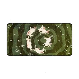 [Sale up to 50%] [Free Ship] Whimsical Bunny Starry Night Desk Mat Mouse Pad Green Cosmic Spiral Large Gaming Setup Cute Animal Aesthetic Decor