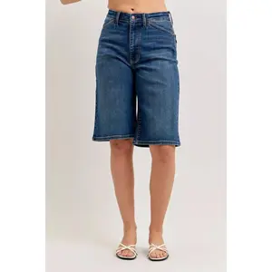 Judy Blue High Waist Relaxed Bermuda Jean Jort Shorts 152111, Stretchy Cotton Comfort Denim Womenswear Bottom, Knee Length, Chic Style
