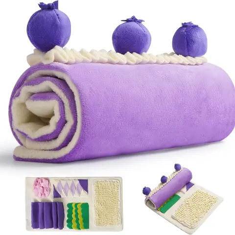 Nocciola Roll-Shape Cartoon Plush Dog Enrichment Toy - Snuffle Mat with Crinkle Paper, 5 Hide Zones, Slow Feeding, Cozy Plush Surface, Burn Energy Interactive Brain Games, Machine-Washable for Small/Medium Dogs, Birthday Gift