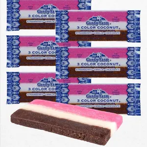 Nostalgic Neapolitan Coconut Slice Candy Bars (Vanilla, Chocolate & Strawberry-striped moist coconut 1.65 Ounce Bars) 6 Bars