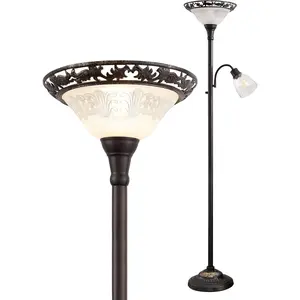 Floor Lamps for Living Room, 70" Floor Lamp Standing Torchiere Lamp with Etched Glass Shade, Metal Pole & Heavy Base, Vintage Tall Corner Lamp Decor for Bedroom, Living Room, Office.No Bulbs (2 Head)