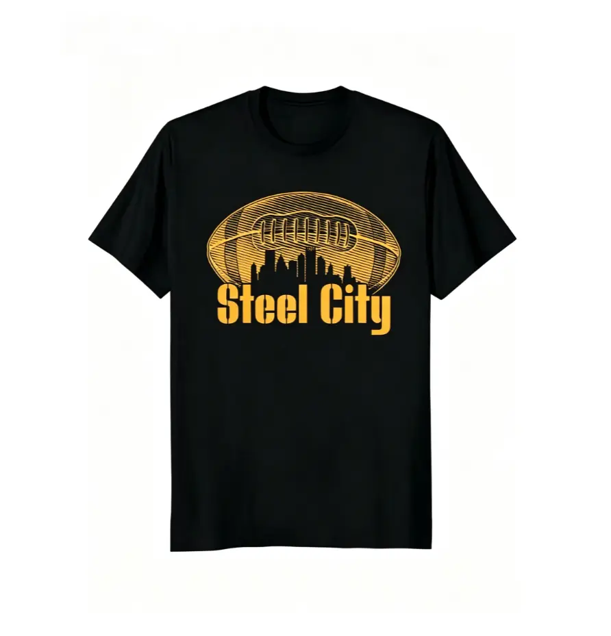 Pittsburgh Logo TShirt Sl City Football Fan with Iconic Skyline & Team Design Soft Crew Neck Breathable Shirt for Game Day Casual Wear Gift for Dad Husban.Parties Beach & Sports Outdoor Clothing, Plus Size