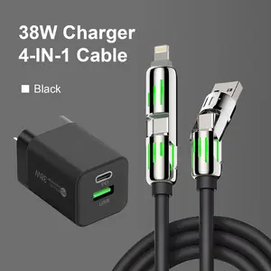[Buy 1 Get 1 Free] 6.6ft 4-in-1 Multi USB Charging Cable with USB A,Type C,Lightning-MAX65W Fast Charging & Data Sync for iPhone16/15,iPad Pro, fast charger usb cable 4-in-1 fast Breathing Light -max 1 usb-c data 4 1 charging cable