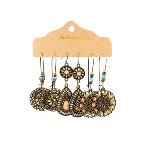Boho Retro Hollow Dangle Earrings Set - Elegant Design with Unique Shape and Style