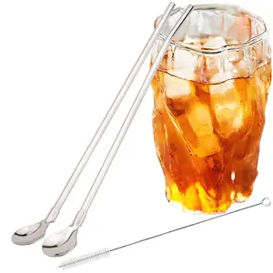 Durable Stainless Steel Straw Set, Includes Cleaning Brush, Ideal for Milk Tea, Smoothies, Juices, Coffee, Cocktails, Kitchen Party Bar Use