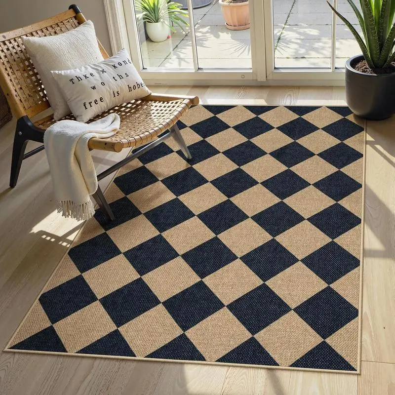 Checkered Easy Jute 3x5 Rug, Washable Rugs for Entryway Indoor Living ...