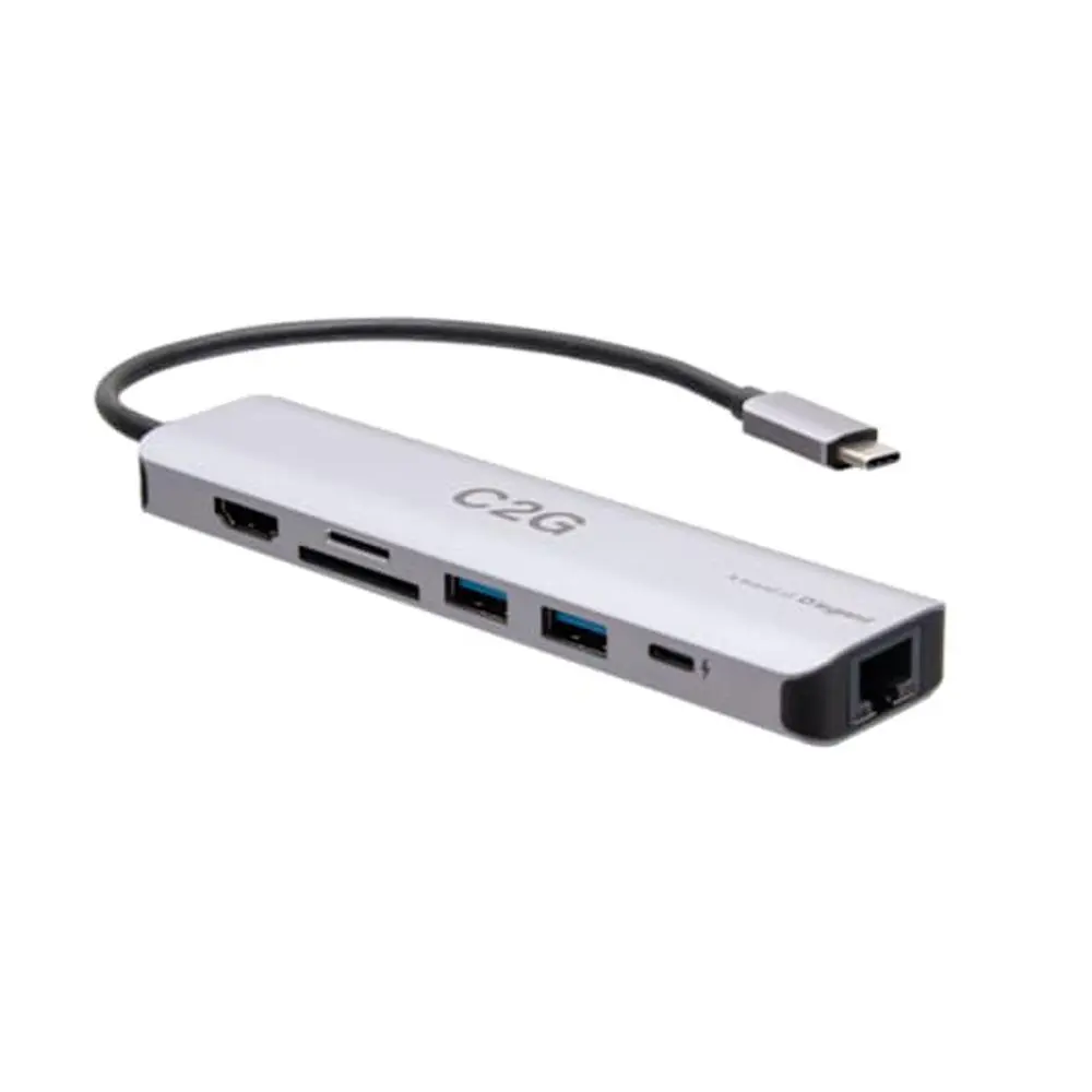 C2G USB-C to HDMI, USB-A, SD Card Reader, Ethernet, and USB-C Mini Docking Station – 4K 60Hz - Gray