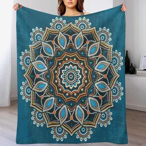 Ornamental Mandala Throw Blanket Indian Hippie Bohemian Art Floral Texture Pattern Blanket for Sofa Bed Couch Chair Or Dorm 50"x60"