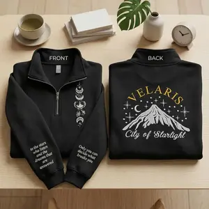 Velaris City of Starlight Embroidered Quarter Zip Sweatshirt, Night Court ACOTAR SJM Shirt, Fantasy Reader Bookish Gift