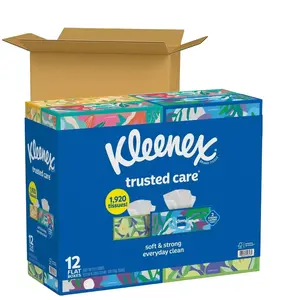 Kleenex Trusted Care 2-ply Facial Tissues Flat Boxes 160 tissues/box 12 boxes Reusable Everyday Clean Dye-Free for Runny Noses & Watery Eyes 1920 total tissues