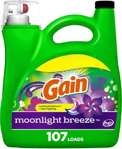 Gain + Aroma Boost Liquid Laundry Detergent, Moonlight Breeze Scent, 107 Loads, 154 Fl Oz, HE Compatible with Febreze and Oxi (125) laundry detergent