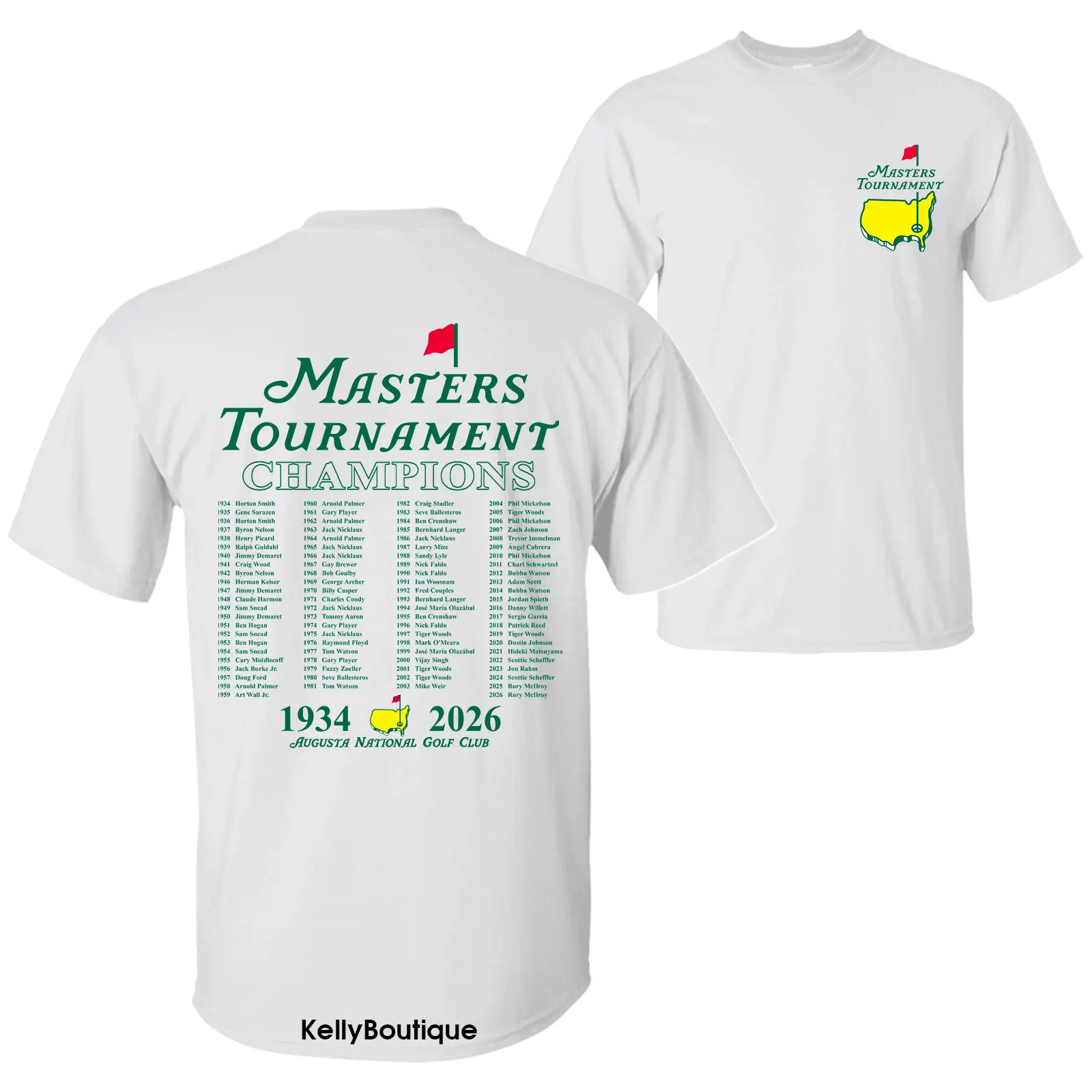 The Masters 2026 Tournament Augusta National Golf Club 92 Years (1934-2026) Champions Updated Rory McIlroy Unisex Cotton T-shirt for Men for Women