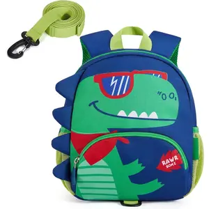 P-LWL020     Toddler Backpack for Boys 2-4, 3D Cartoon Cute Kids Dinosaur Backpack Water-Resistant Compact for Travel Preschool with Toddler Leash, Chest Buckle
