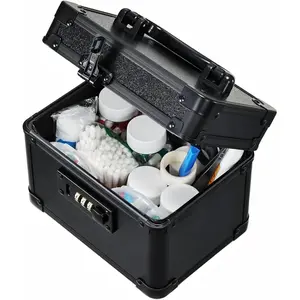Lockable Medicine Storage Box - Glossy Black Cabinet Medicine Storage Box, 7 * 5.25 * 5.75inch Safe with Combination Lock, Suitable for Home, Dormitory, Office or Travel - Mini Size