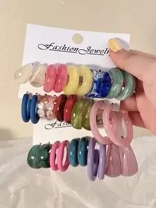 Colorful Resin Earrings Set, 10pcs-30pcs, Lightweight Construction, Charming Aesthetic, Dopamine Colors, Vacation Style Earrings, Unique Resin Earrings, Perfect for Travel & Holiday Wear