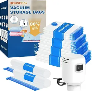 Vacuum Seal Bags for Clothing and Travel with Rechargeable Pump, 15 Pack Space Saving Compression Bags for Luggage Packing and Closet Storage