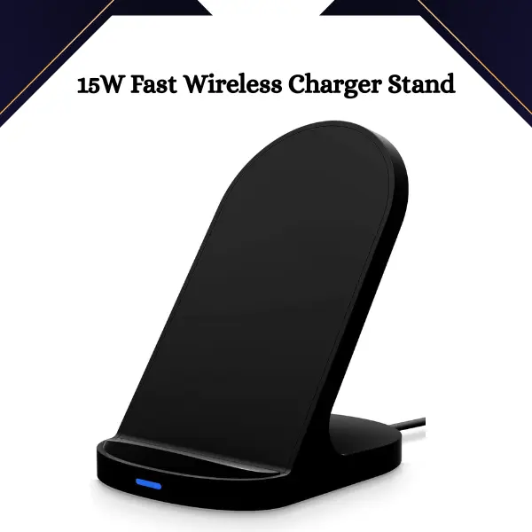 15W Fast Wireless Charger Stand – Qi-Certified Charging Dock for iPhone, Samsung Galaxy S22/S21/S20 – Black Smartphone Cellphone