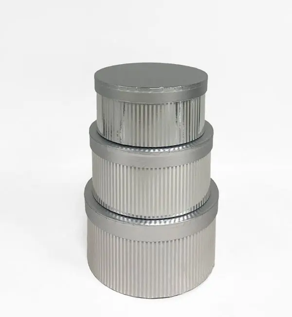 Silver Striped Round Flower Boxes set of 3