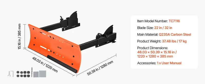 【toolupgrade】VEVOR Universal Snow Plow Kit, 22-32 in Width Adjustable Attachment for Most Snowblowers, Dual-Mode Op., Quick Detach, Foldable Steel Blade, Efficient Clearing, Black
