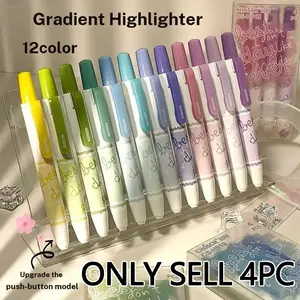 4-Pack Blue// Fluorescent Pens, High-Visibility Student Markers, Large Capacity, Gradient Design, Essential Office Supplies