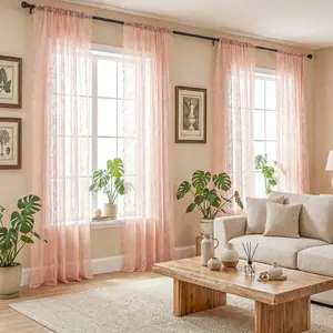 Window Wear4 Panels 52X95Inch Elegant Lace Shirt Translucent Flower Jacquard For Living Room Office Home Bedroom Decoration L46 Telescopic Curtain Rod