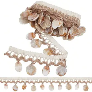 1 piece of shell tassel lace, woven lace lace, 1.45 inches (about 3.7 centimeters) wide, lampshade decoration, shell lace border ethnic craft ribbon, sewing fabric decoration, Bohemian lace lace, clothing curtain dress decoration