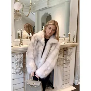 Women's Faux Fox Fur Coat, Elegant Loose-Fit Stand Collar Long Sleeve Jacket, Thick Warm Winter Outerwear for Fall & Winter Seasons