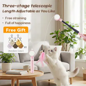 Retractable Cat Wand Cat Toy With 2 Feather Attachments Portable Cat Teaser for Indoor&Outdoor Training &Narrow Space Telescopic Pole Design for Easy Storage  Cat Fishing Pole Toy  Enrichment Toys for Indoor Cats Cat Gifts handheld mode Interactive Christ