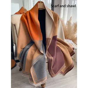 Women’s colorblock tassel double-sided scarf, casual soft warm shawl for fall and winter, fashion accessories for women and men