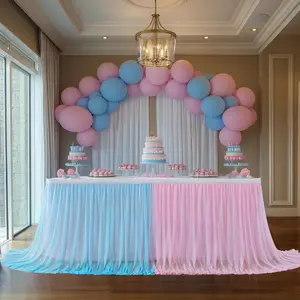 Pink Blue Tulle Tutu Gender Reveal Table Skirt 6 Ft for Boy or Girls Birthday Party Baby Shower Cake Dessert Decorations