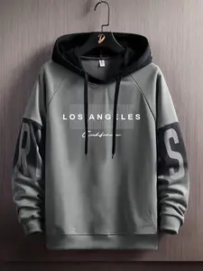 Men's Fall Winter Fashion Colorblock Hoodie, Graphic Hoodies, Casual Fitted Design, Moderate Fabric Thickness, Perfect for Cold Weather, Menswear