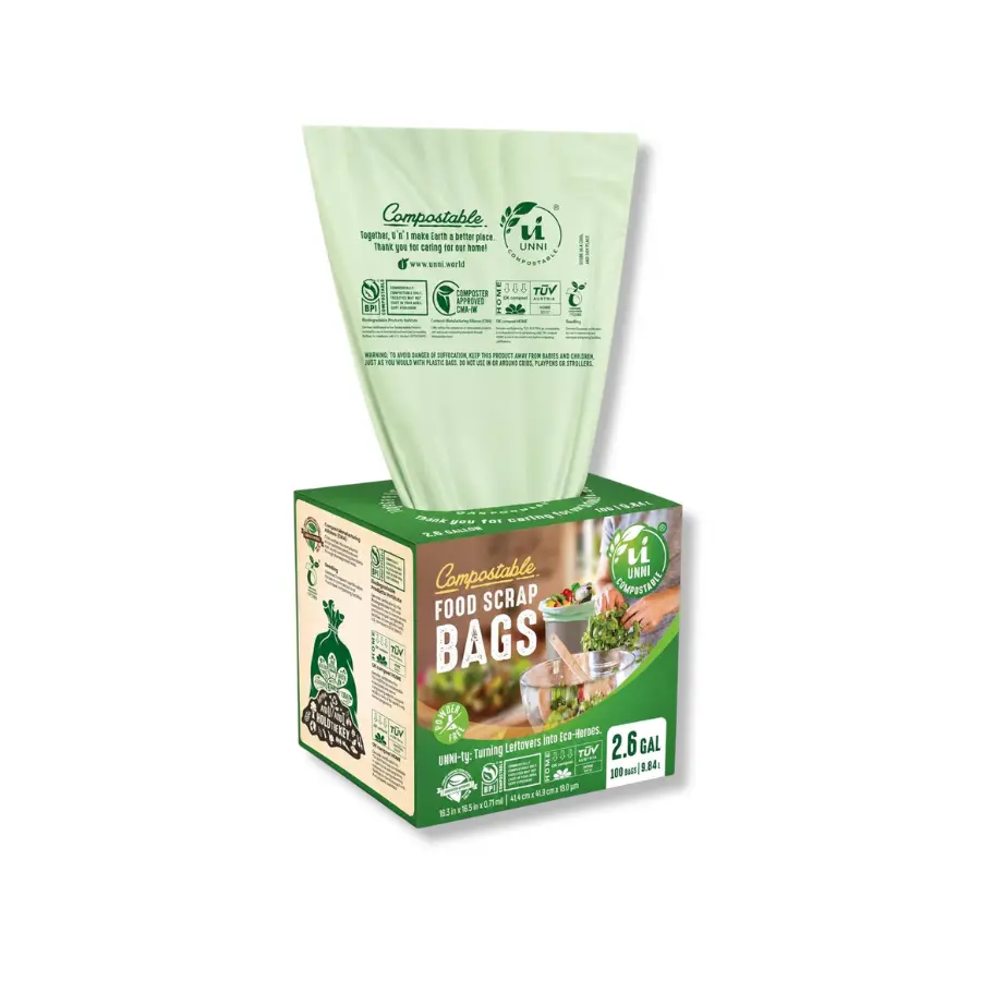 Compostable Trash Bags, 2.6 Gal (10L) 100-Count 0.71 Mil Green Liners for Countertop Compost Bins & Kitchen Food Scrap Disposal