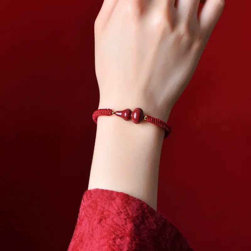 Cinnabar Gourd & Red String Bracelet - Symbol of Good Luck, ProteAction, and Prosperity, Adjustable, fits wrist sizes 13cm - 18cm