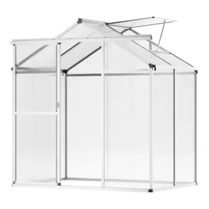 VEVOR Polycarbonate Greenhouse, 6x 4 Ft, Outdoor Greenhouse with Adjustable Vent Windows, Pavilion Styled Greenhouse with Sliding Door, Aluminum Large Walk-in Greenhouse Kit for Garden Backyard