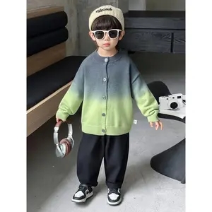 Children's Fashion Autumn-winter Gradient Color Cardigan Sweater, Stylish And Versatile Open Front with Button Placket, Suitable for Medium And Small-sized Kids, Ideal for Outdoor Leisure, Outings, Hiking. Choose The Size According to Height