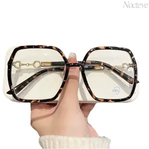 Oversized Blue Light Blocking Glasses for Women, Anti Glare Computer Eyewear with Metal Chain Temple Design, Trendy Fashion Frame Glasses for Work, Study, Gaming, Phone & Laptop Use, Stylish No Makeup Look Daily Accessories & Outfit Styling