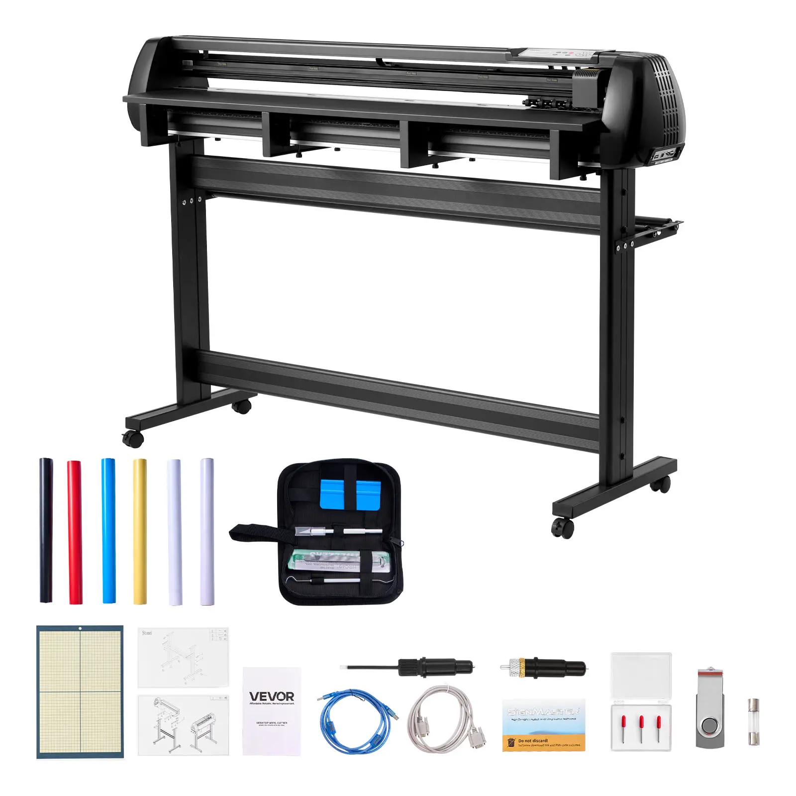【Summerfinds】VEVOR Vinyl Cutter Machine, 53 inch Max Feed Width, Dual Blades, Adjustable Force and Speed, LED Display, Vinyl Plotter Cutter Printer Bundle with Sticker Sheets, Transfer Film, Signmaster Software