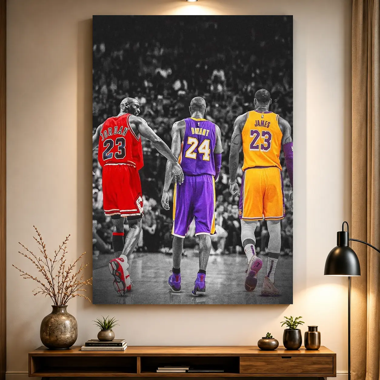 Jordan Kobe And Lebron Poster, Basketball Poster Decor Artwork Ornaments Wall Decoration Print Room Artistic Photo, Canvas Wall Art, Framed Canvas, Basketball Wall Decor, Man Cave Decor, Wall Decor for Men, Sports Fan Gift, Posters Room Decor, Gift