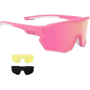 Sports Sunglasses Cycling Glasses Pink Polarized Glasses Baseball glasses with 3 lenses,Fishing,Ski Running Golf