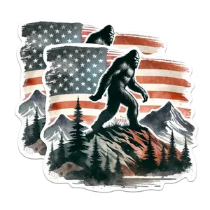 Patriotic Bigfoot Hiking USA Flag Sticker – Outdoors Sasquatch Vinyl Decal GFG