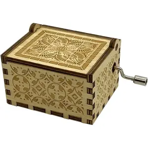 Box  Hand Crank, Wooden Antique Engraved Carved Crafts Mini Musical Boxes Gifts for Wedng, Valentines, Christmas, Birthday(Brown)