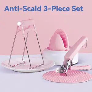 Heat-Resistant Kitchen Plate Gripper Set - Anti-Slip Dish & Bowl Clip with Silicone Mittens, Safe for Lifting Hot Dishes & Bowls, Keep Your Hands Safe While Cooking