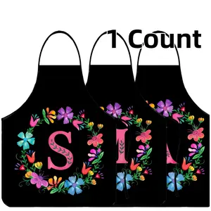 Floral Letter A S M Print Polyester Apron, 1 Count ﻿Mother's Day Gift Apron,Nails Design Tool,﻿Kitchen Essential,Cool Summer Cooking Apron,Apron for Women,Gift for Daughter&Mother&Wife&GF,Nail Tech