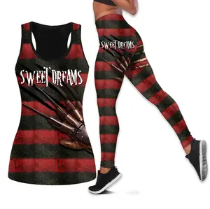 Freddy Krueger Pattern Women 3D Combo Hollow Tank Top And Leggings