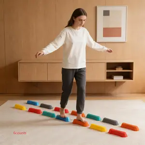 6-Piece Balance Board Set, Anti-Slip Balance Blocks, Indoor Outdoor Fitness Equipment, Promotes Balance Coordination Strength, Multicolor Solo Bridge