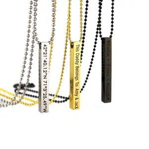 Men's Custom 3D Bar Necklace, Fingerprint or Signature Engraved Pendant for Men, Personalized Bar Pendant, Black, Silver, Gold, Men's Memorial Jewelry