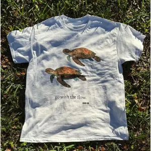 Go With the Flow Turtle T-Shirt, Turtle Shirt, Animal Tee, Gifts Shirt, Unisex Vintage Graphic Tees Gothic Grunge Y2k Emo Scene Amity Affliction Style Clothes Men Women Streetwear